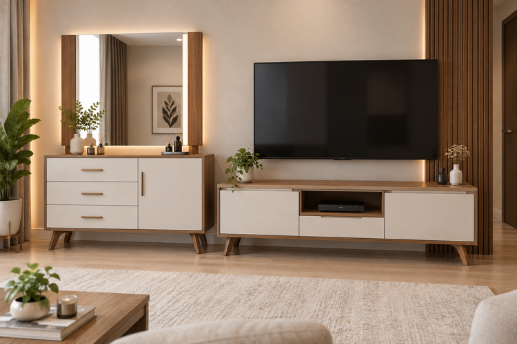 ست آینه کنسول و میز تلویزیون وکیوم طرح چوب /مدل ۱۳۴